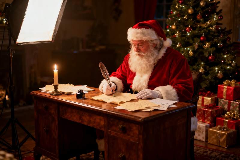 圣诞老人书桌前写信图片