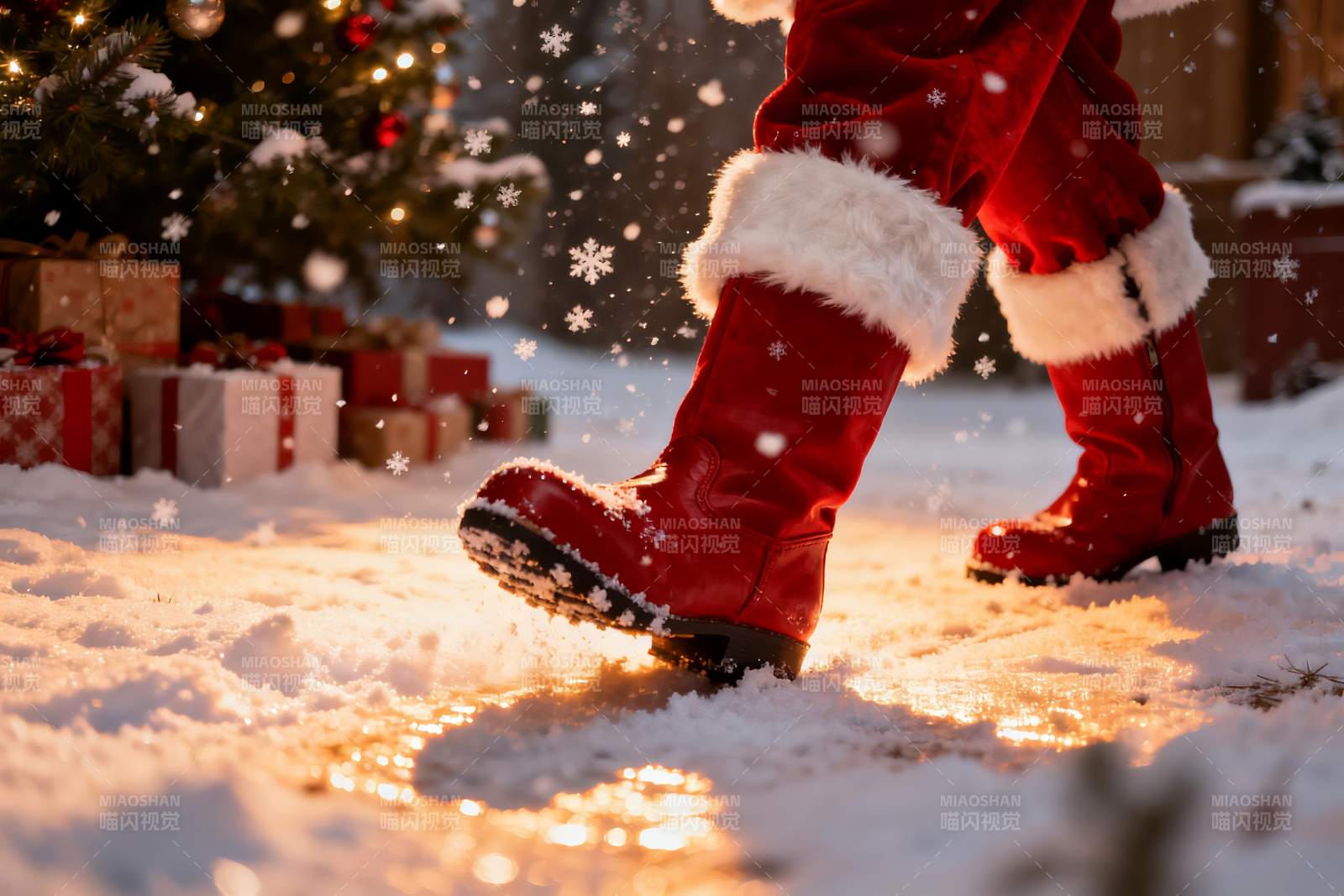 圣诞老人雪地漫步图片