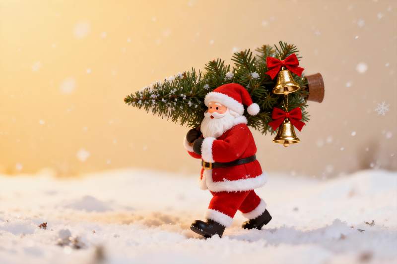 圣诞老人背树雪景摆件图片