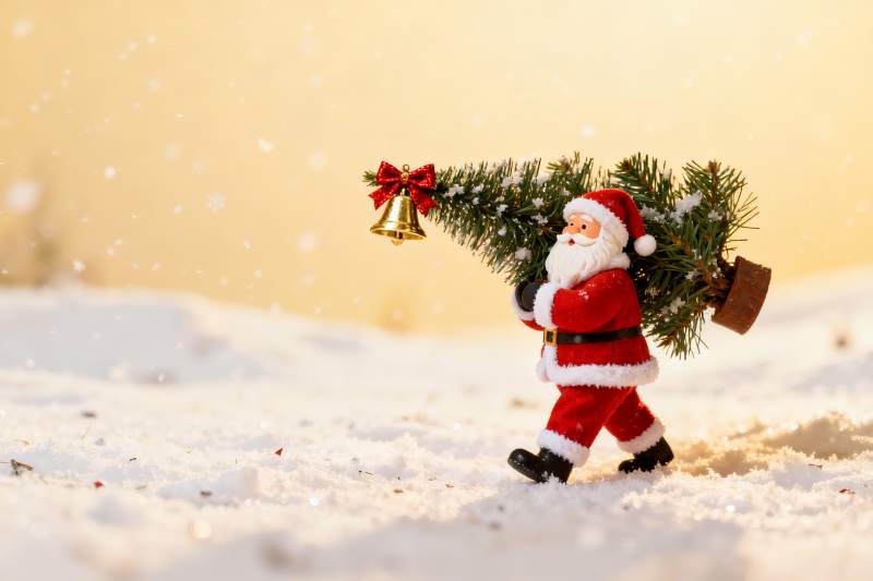 圣诞老人雪地背树摆件图片