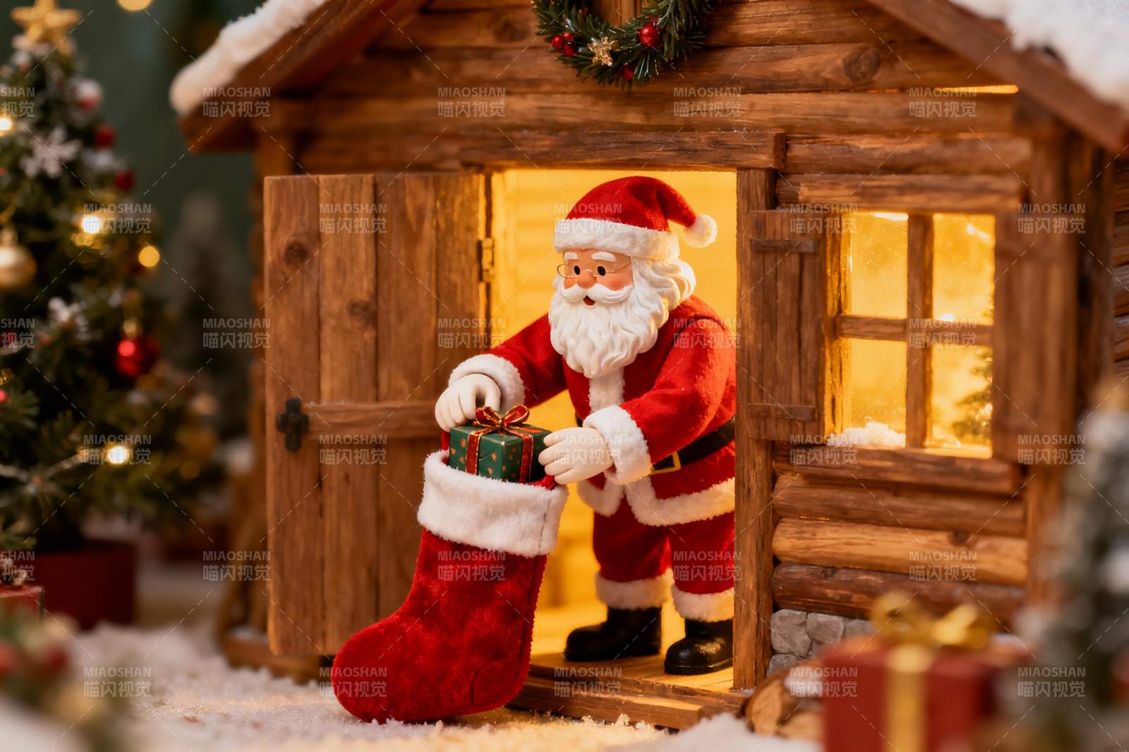 圣诞老人木屋送礼场景图片