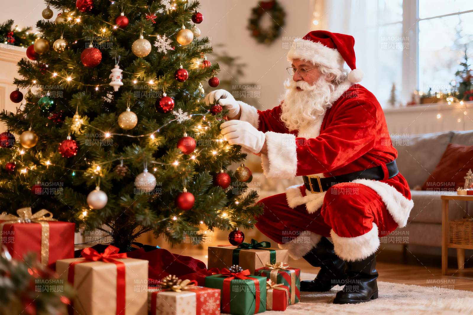 圣诞老人装饰圣诞树图片
