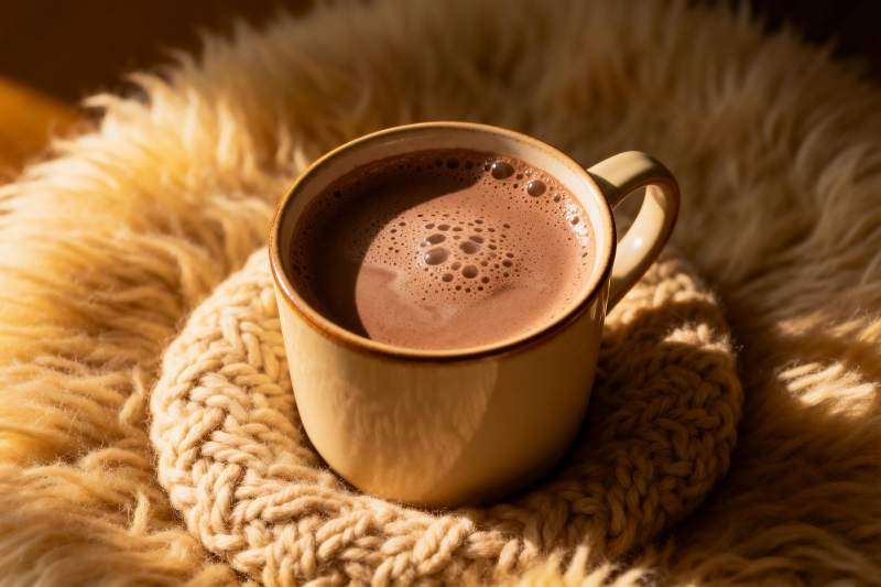 温暖毛毯上的热巧克力图片