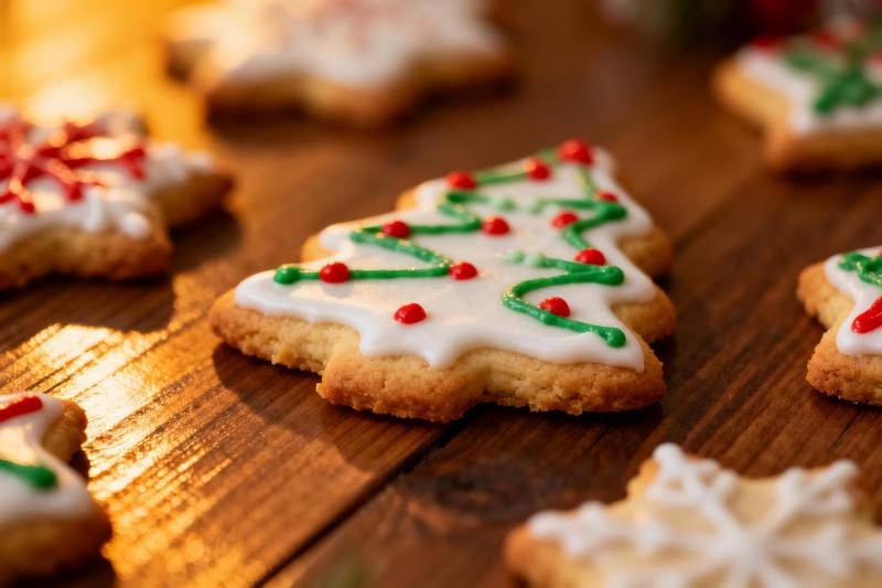 圣诞树形饼干特写图片