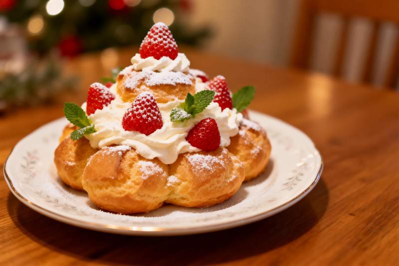 圣诞草莓奶油泡芙甜点图片