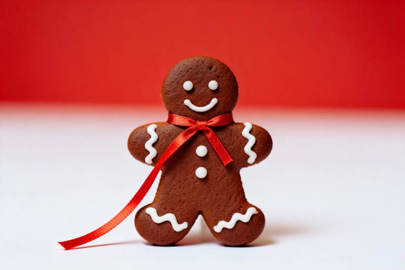 圣诞姜饼人饼干配红色丝带图片