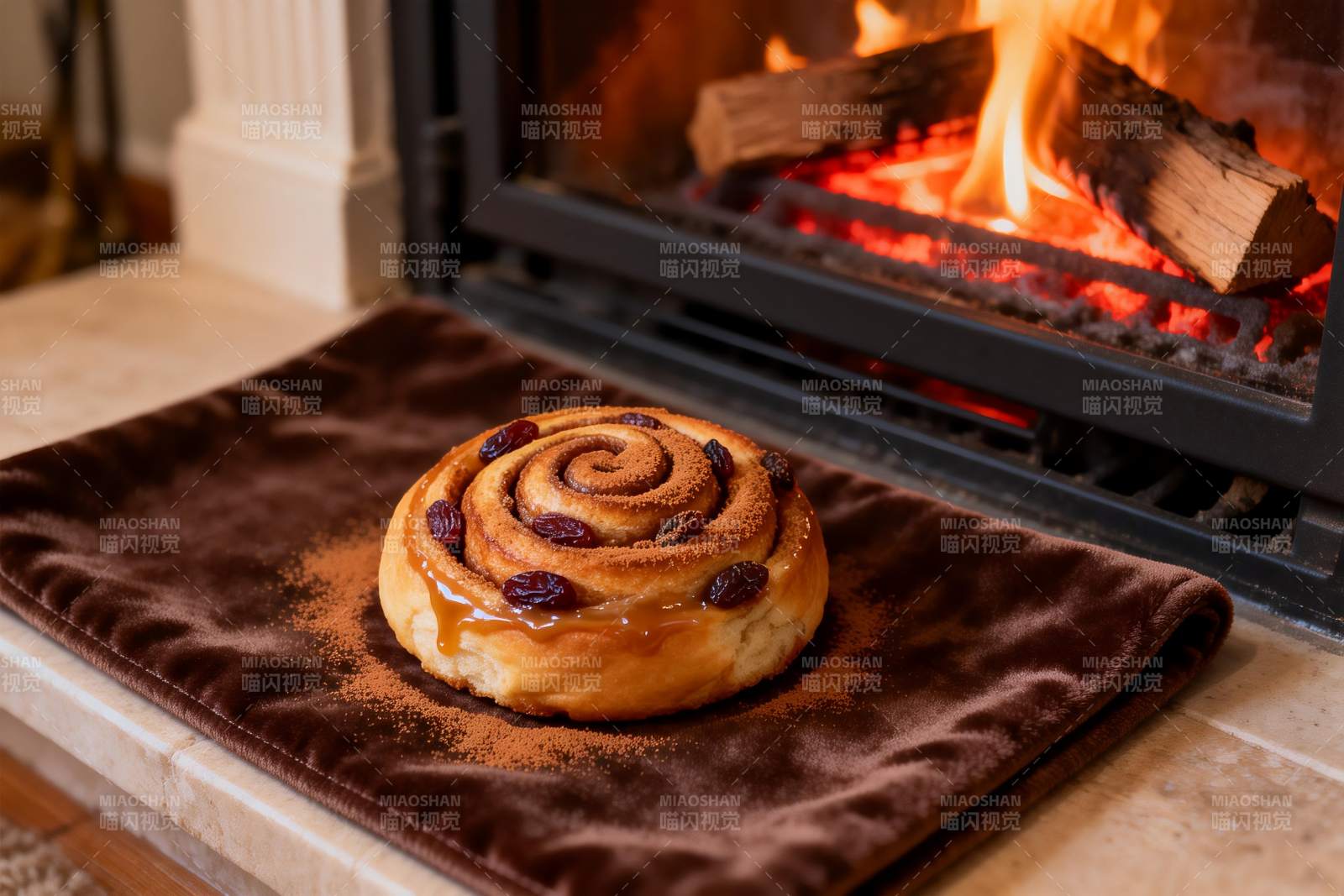 烤炉旁的肉桂卷与火焰图片