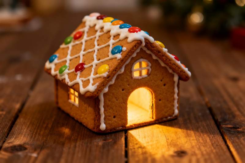 圣诞姜饼小屋灯光温馨图片