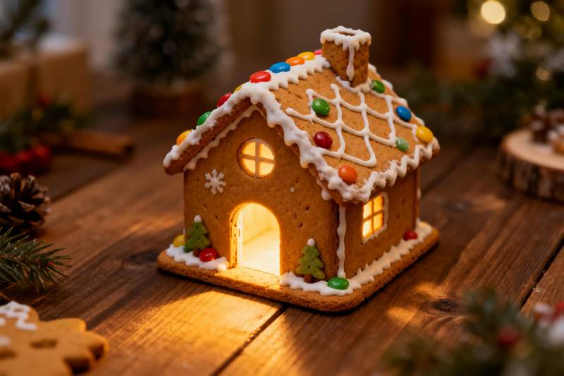 圣诞姜饼屋灯光装饰图片