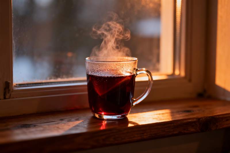 窗台热饮蒸汽袅袅图片