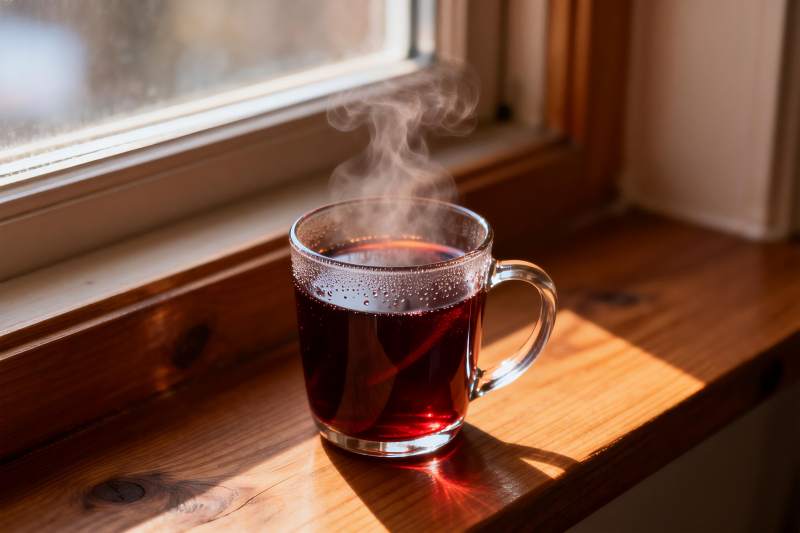 窗边热饮袅袅升起图片