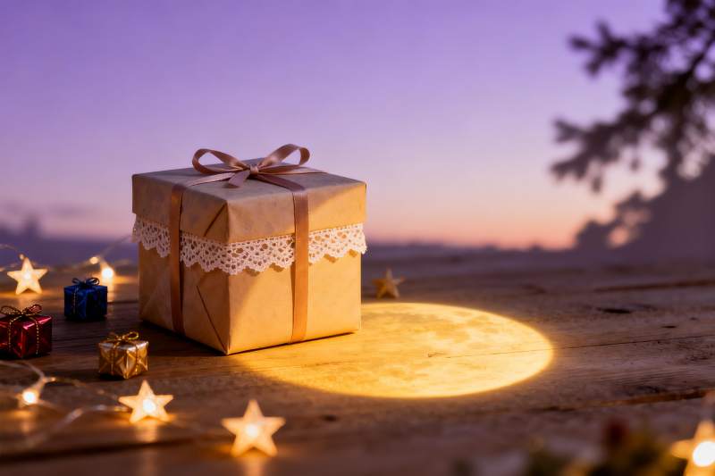 月光下的礼物盒与星光图片