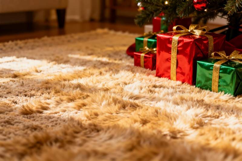圣诞树下礼物与地毯图片