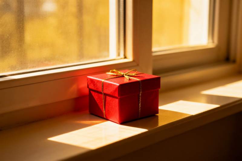 窗台红盒阳光照射图片