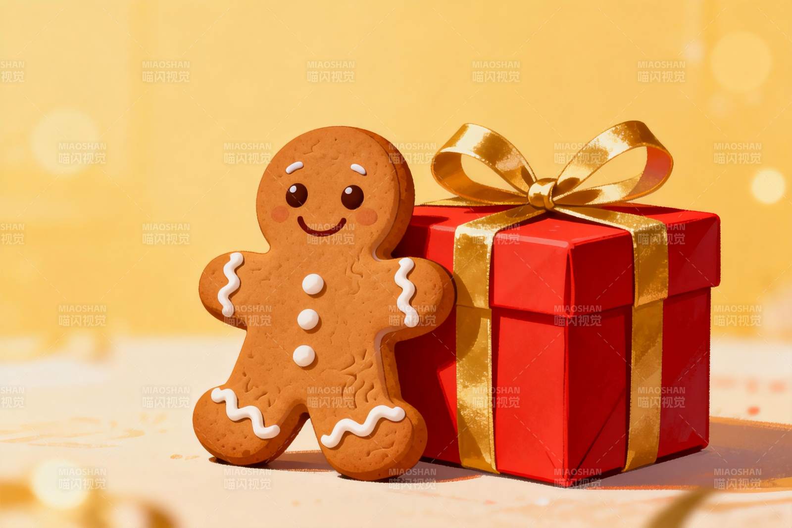 姜饼人与红色礼盒图片