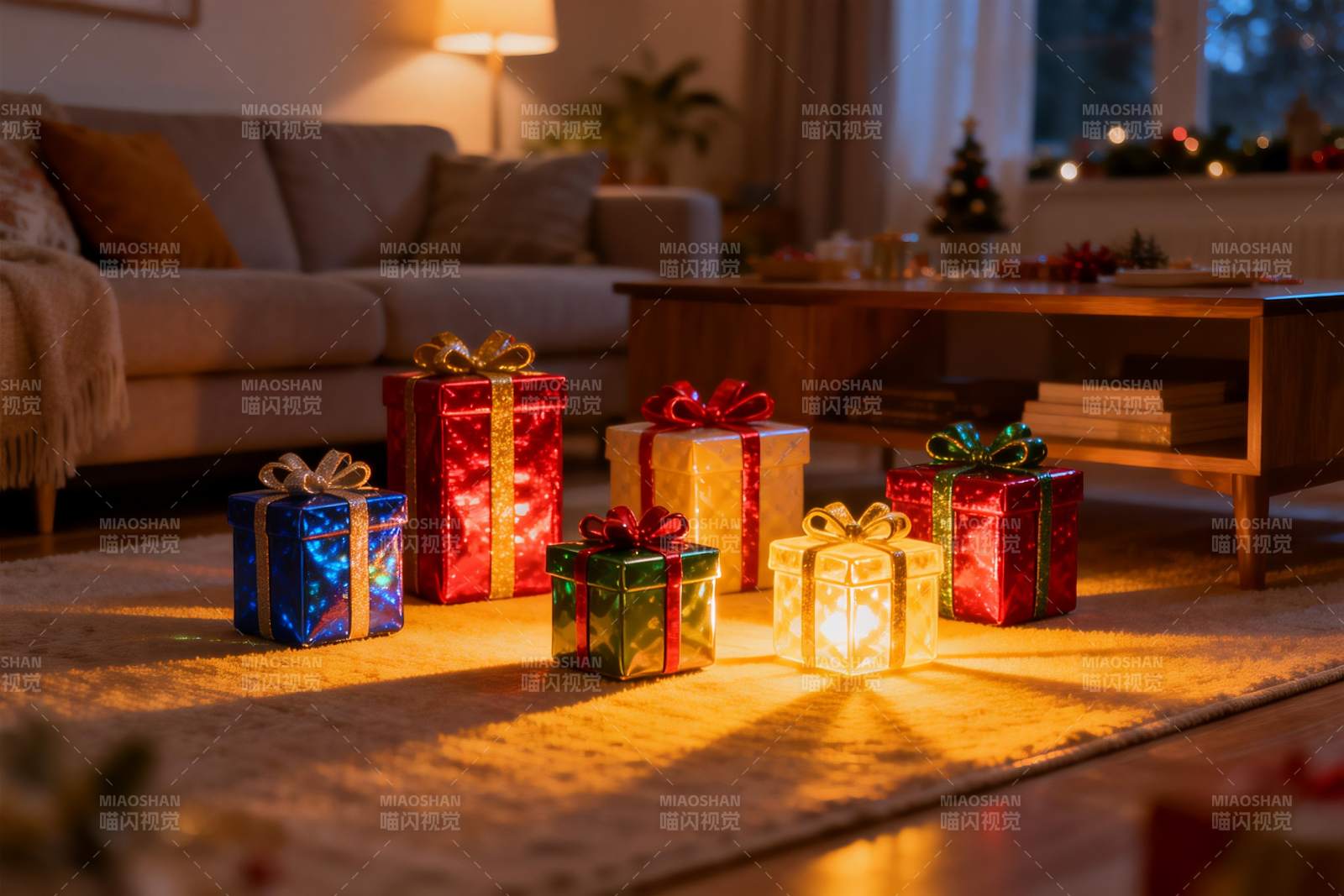 温馨客厅节日礼物摆设图片
