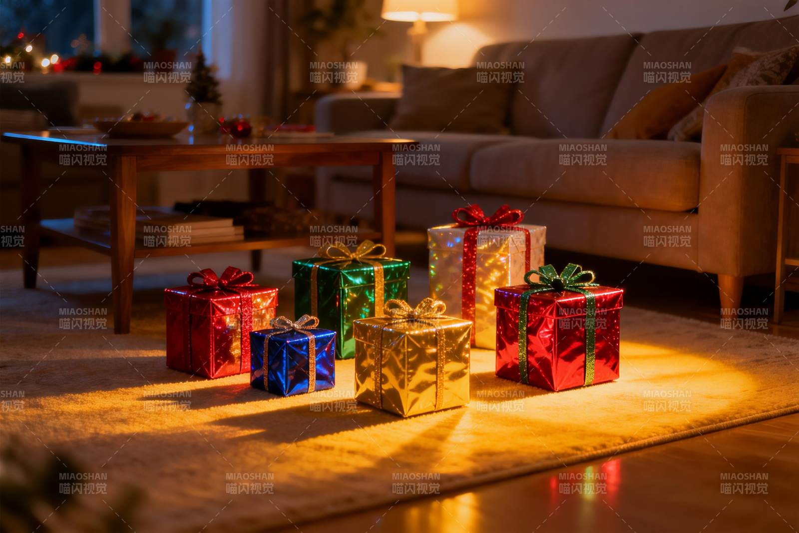 温馨客厅节日礼物摆设图片