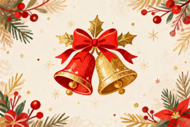 圣诞铃铛与节日花环装饰画图片