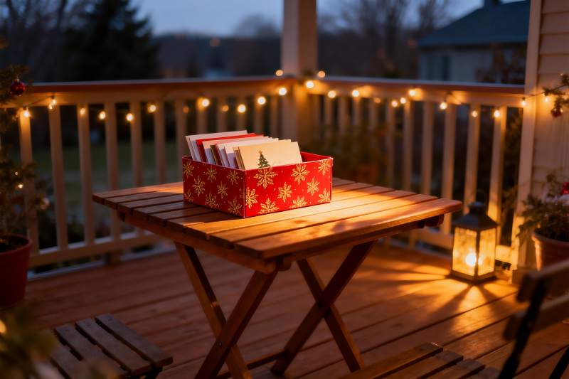 圣诞夜庭院灯光与贺卡图片