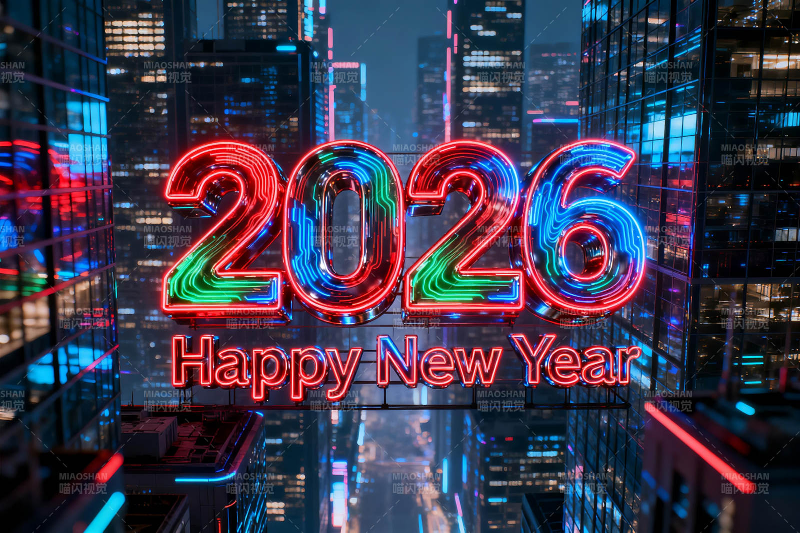 霓虹灯城市夜景新年倒计时图片
