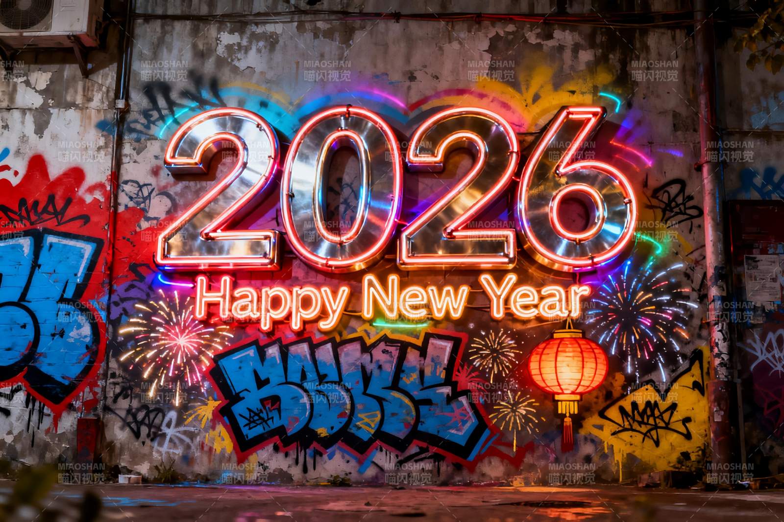 霓虹灯新年装饰墙图片