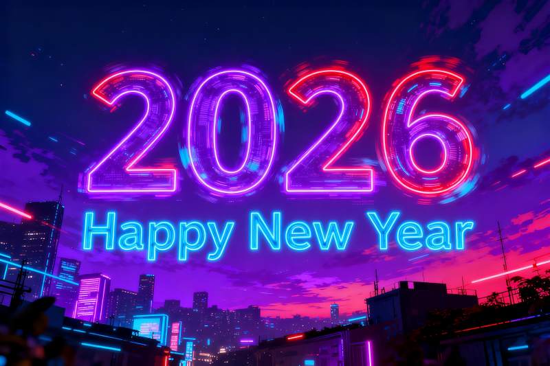 2026新年霓虹灯城市夜景图片
