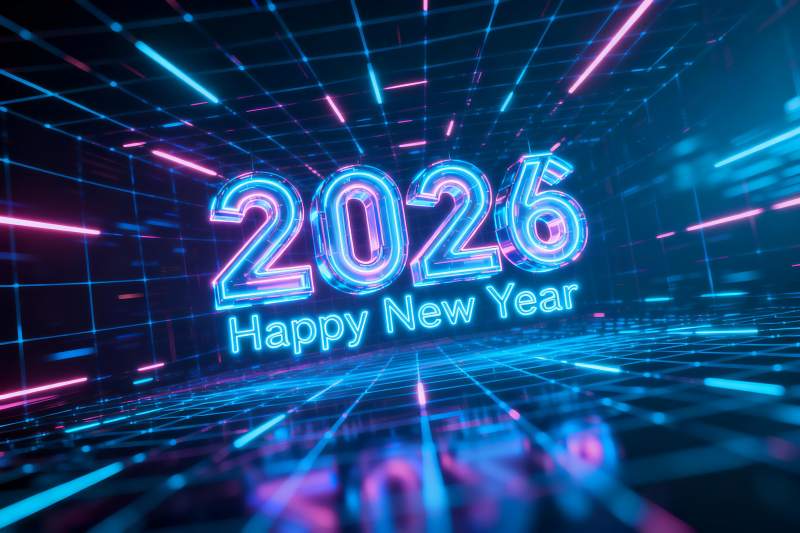 2026新年霓虹灯数字艺术画面图片