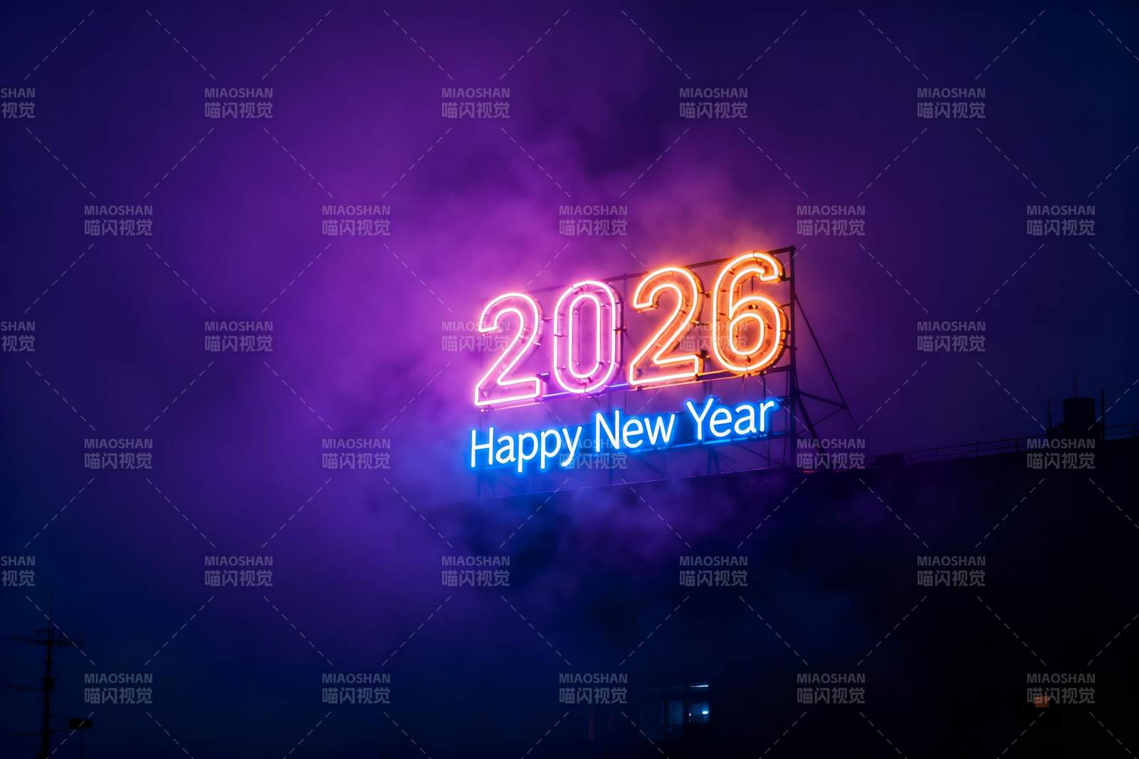 霓虹灯新年倒计时夜景图片