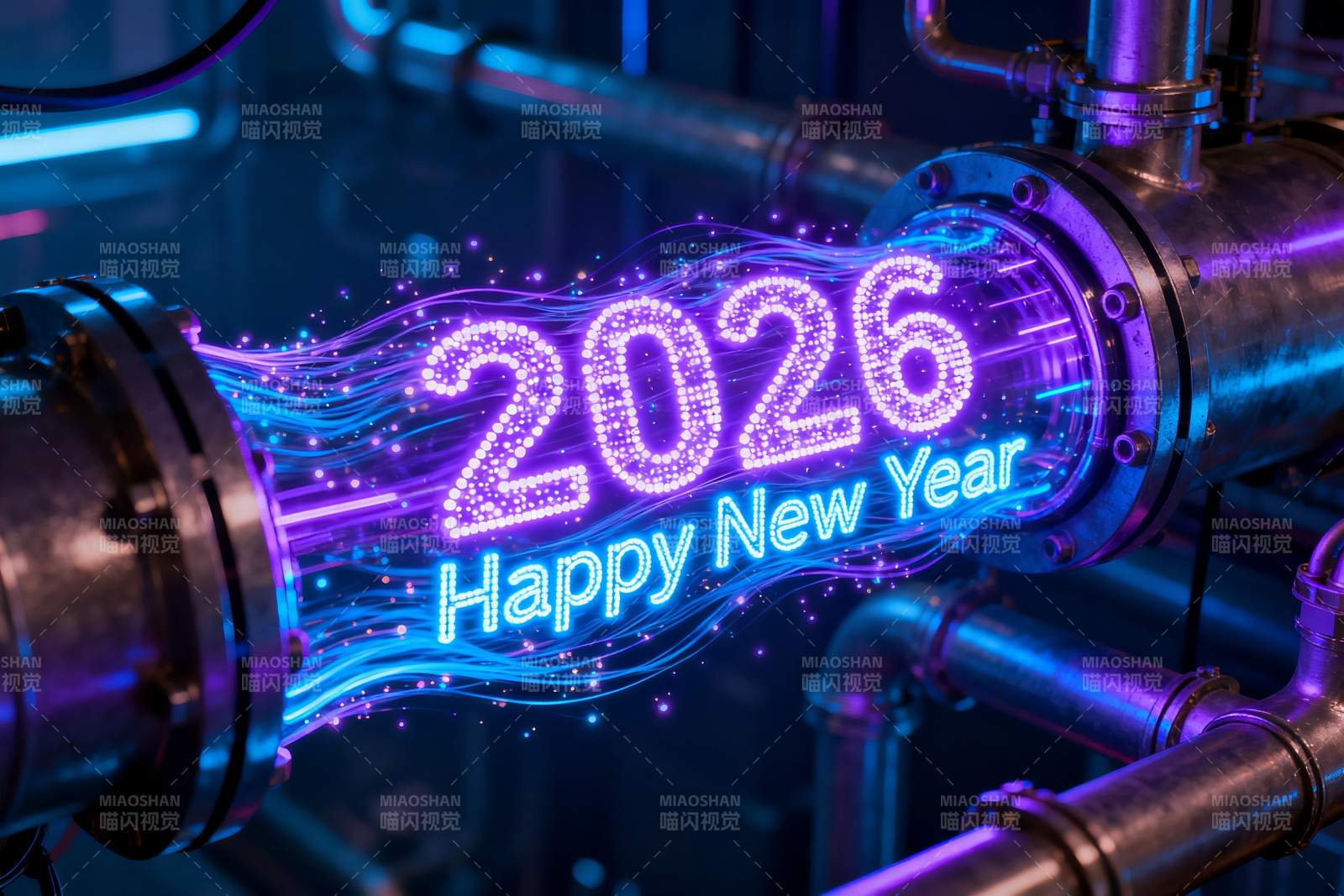 工业管道新年数字光影特效图片