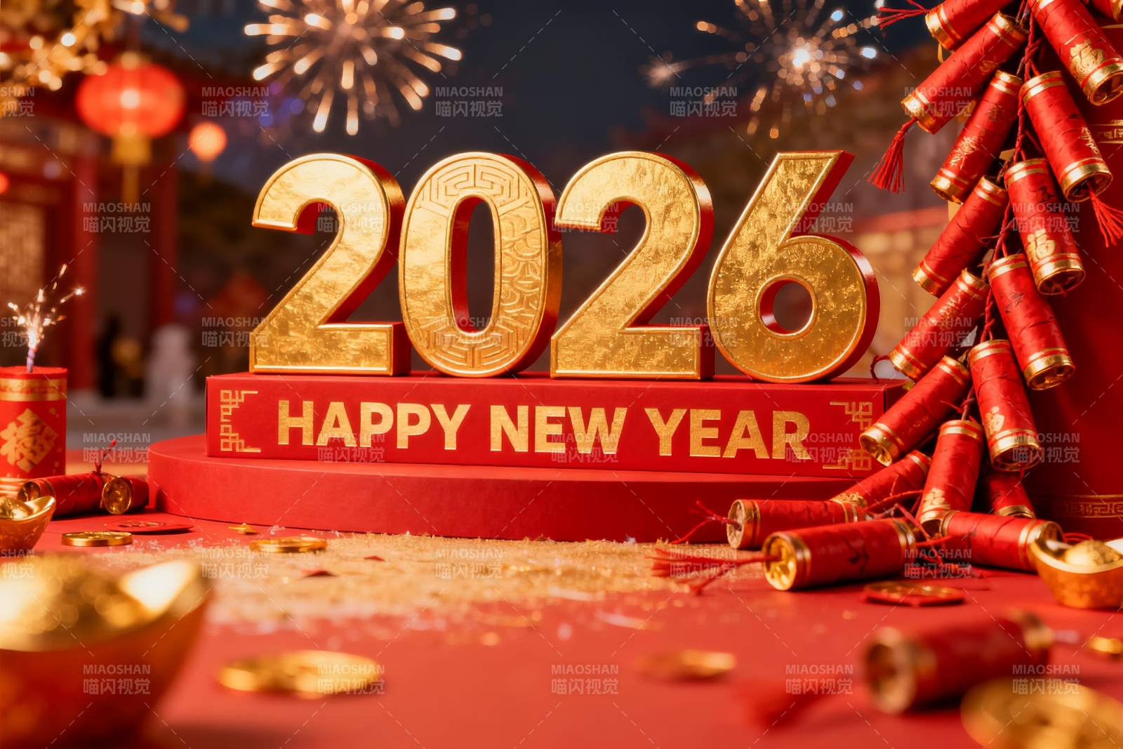 2026新年庆典金色数字与烟花图片