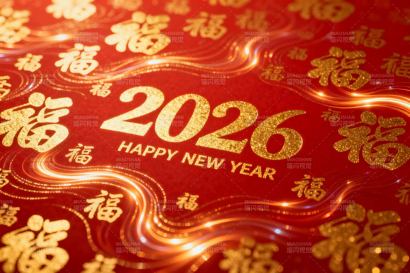 红色背景金色新年祝福图案图片