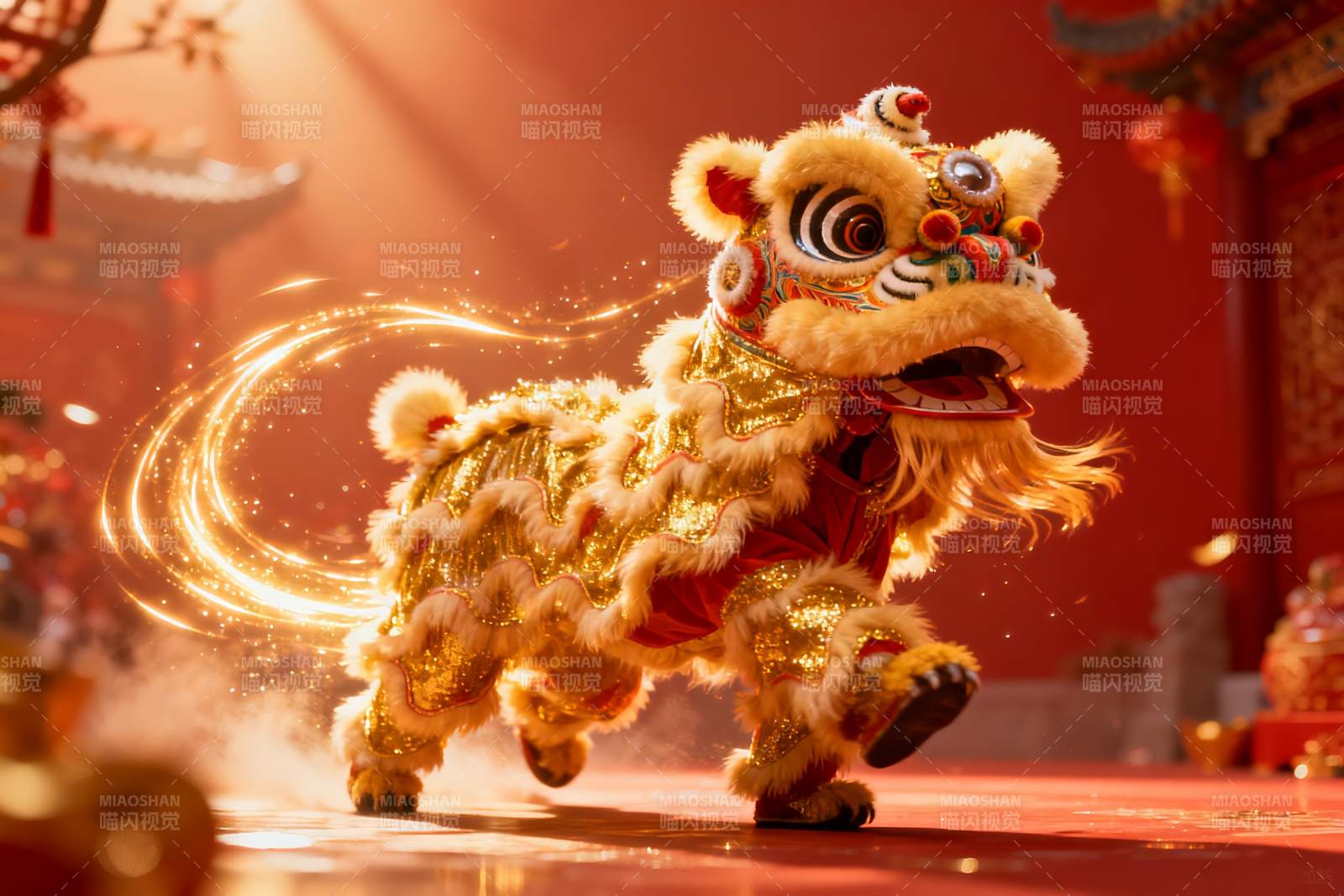金色舞狮表演充满活力图片