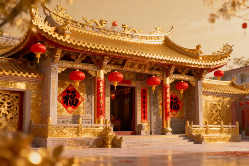 金色寺庙建筑细节展示图片