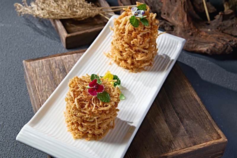 香炸酥脆肉松白玉菇金针菇图片