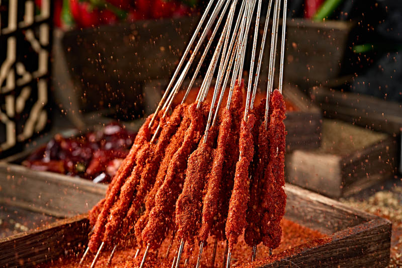 锦州特色辣子生鲜牛肉串刺身图片