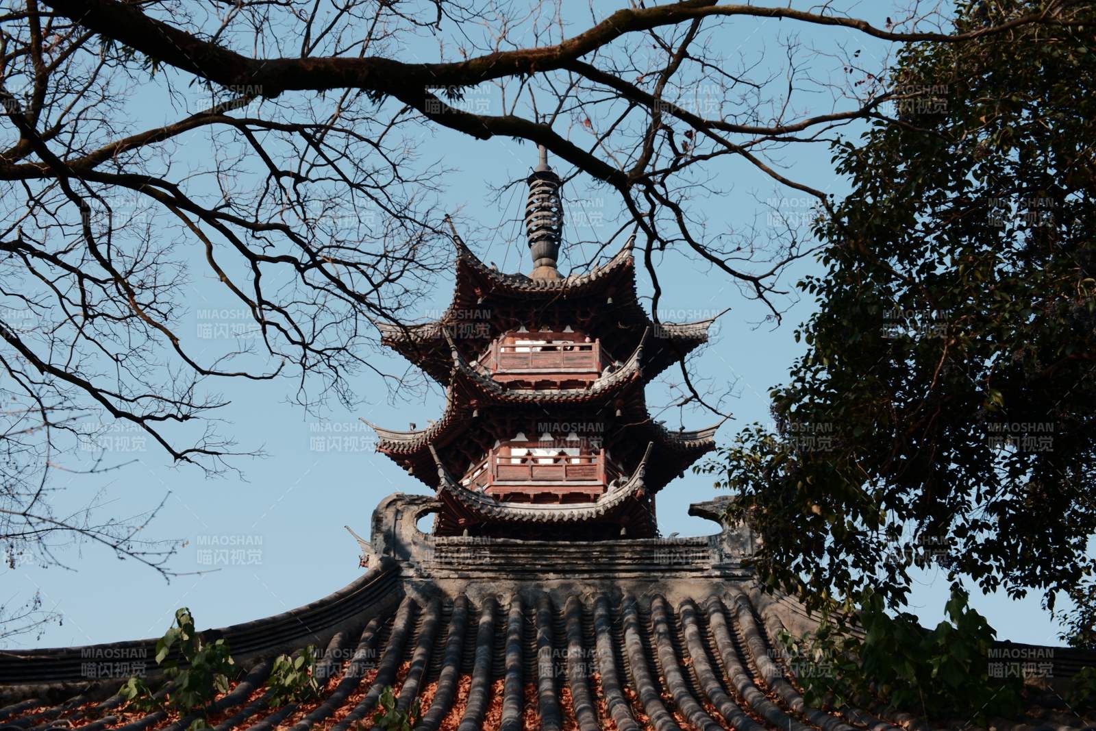 古塔映蓝天图片