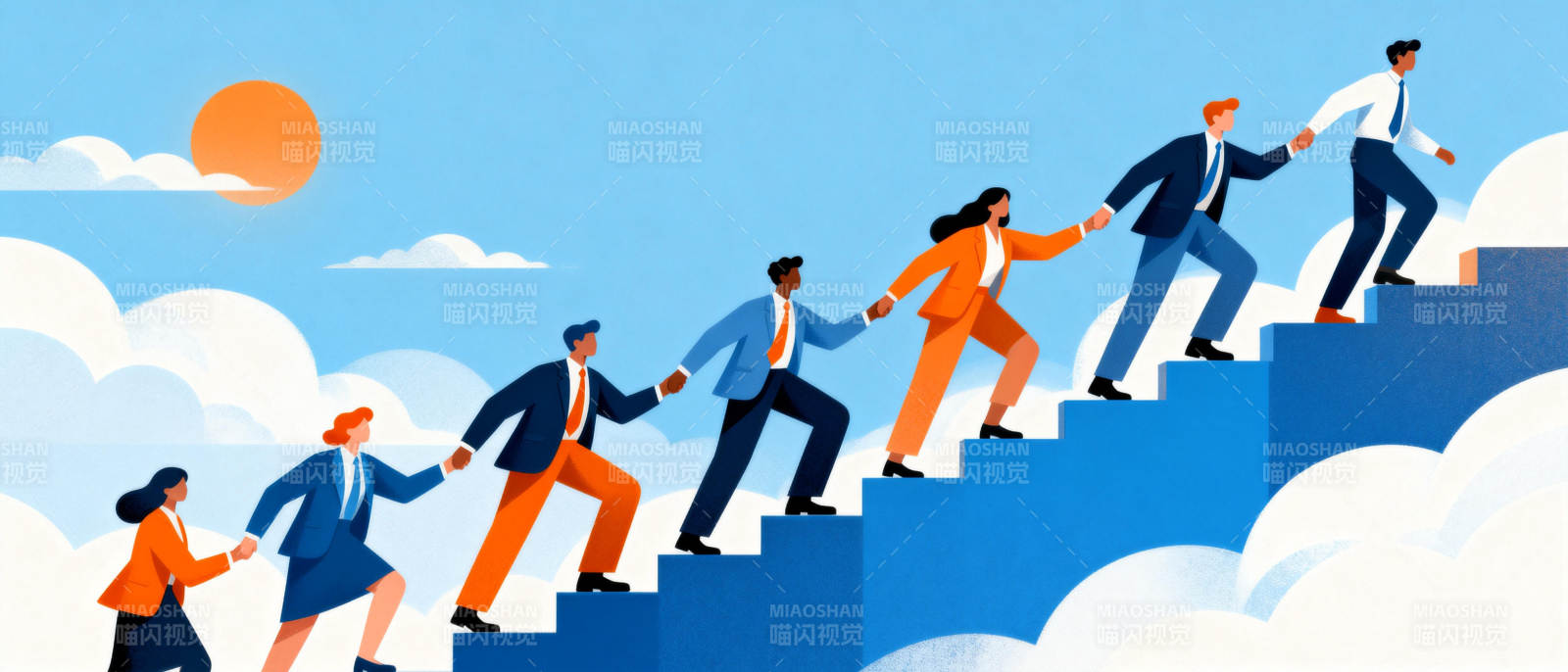 携手共进 步步高升图片