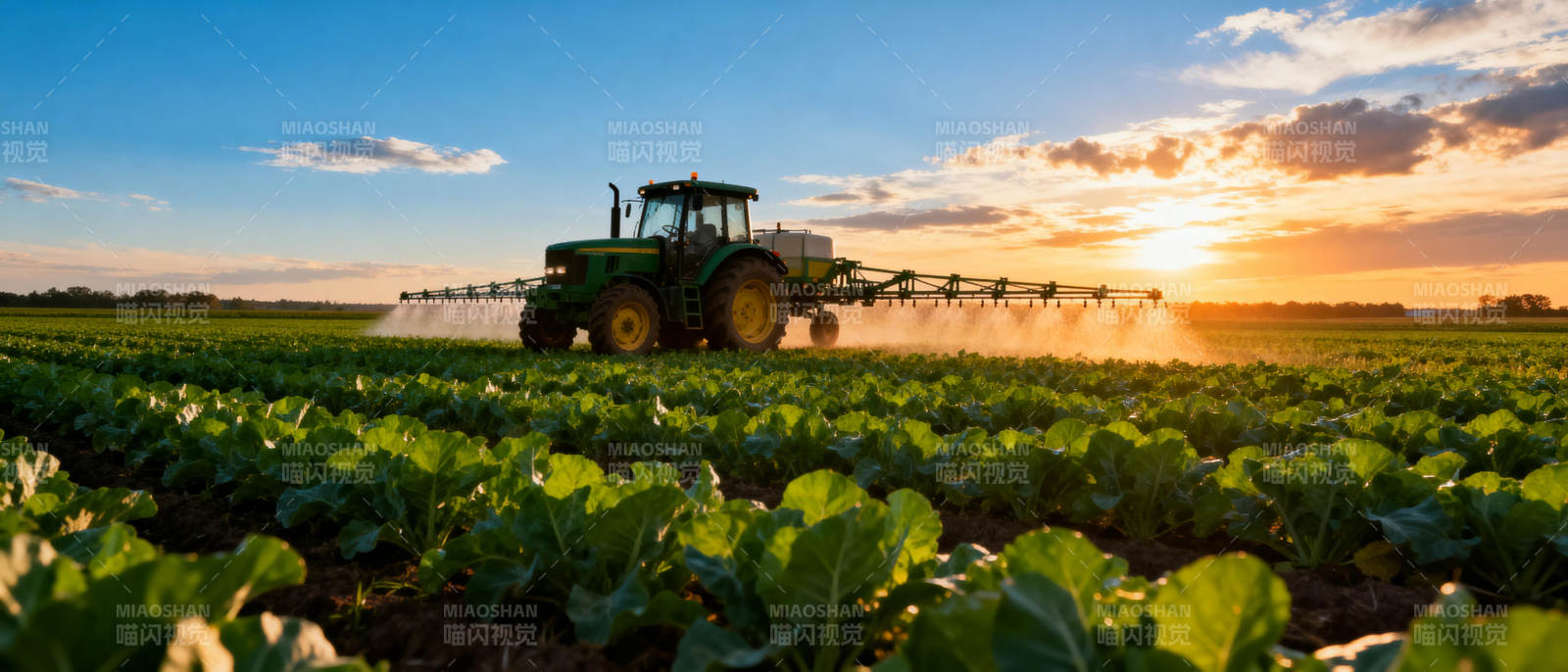 夕阳下的农田作业图片