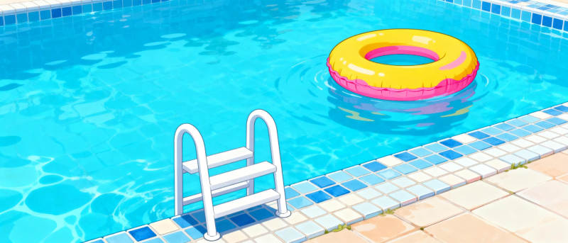 泳池中的彩色浮圈图片