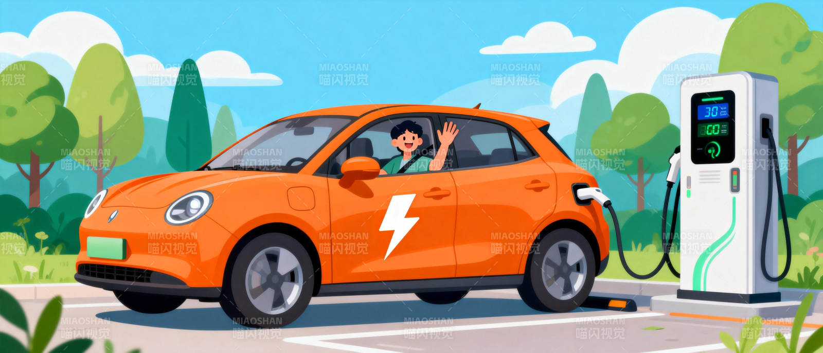 电动汽车充电中图片
