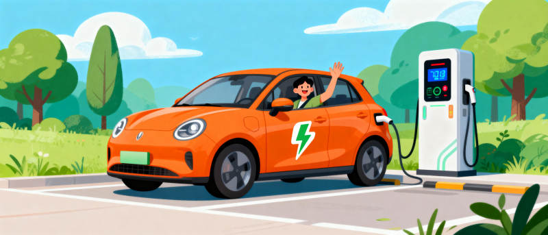 橙色电动车充电中图片