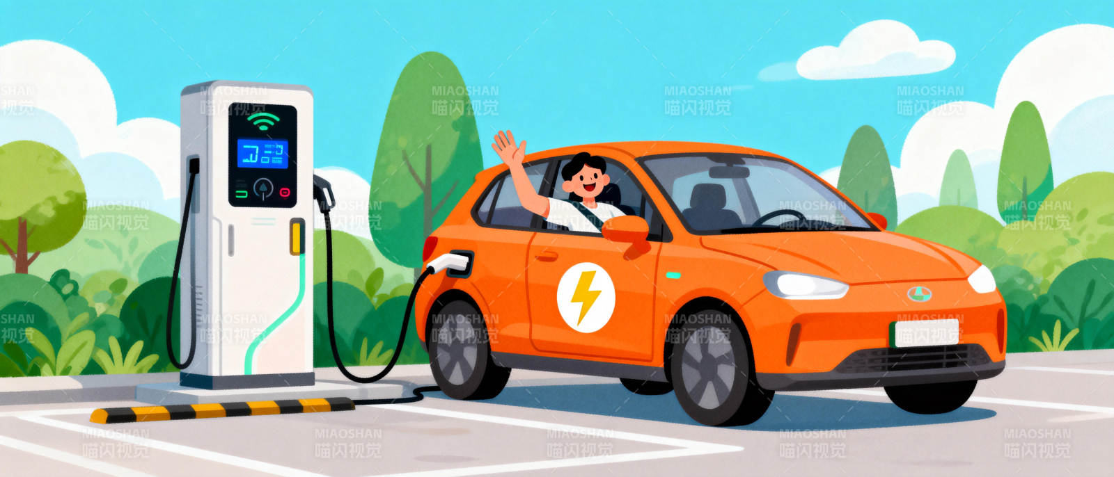 电动汽车充电中图片