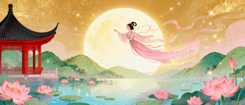 嫦娥飞天月夜图图片