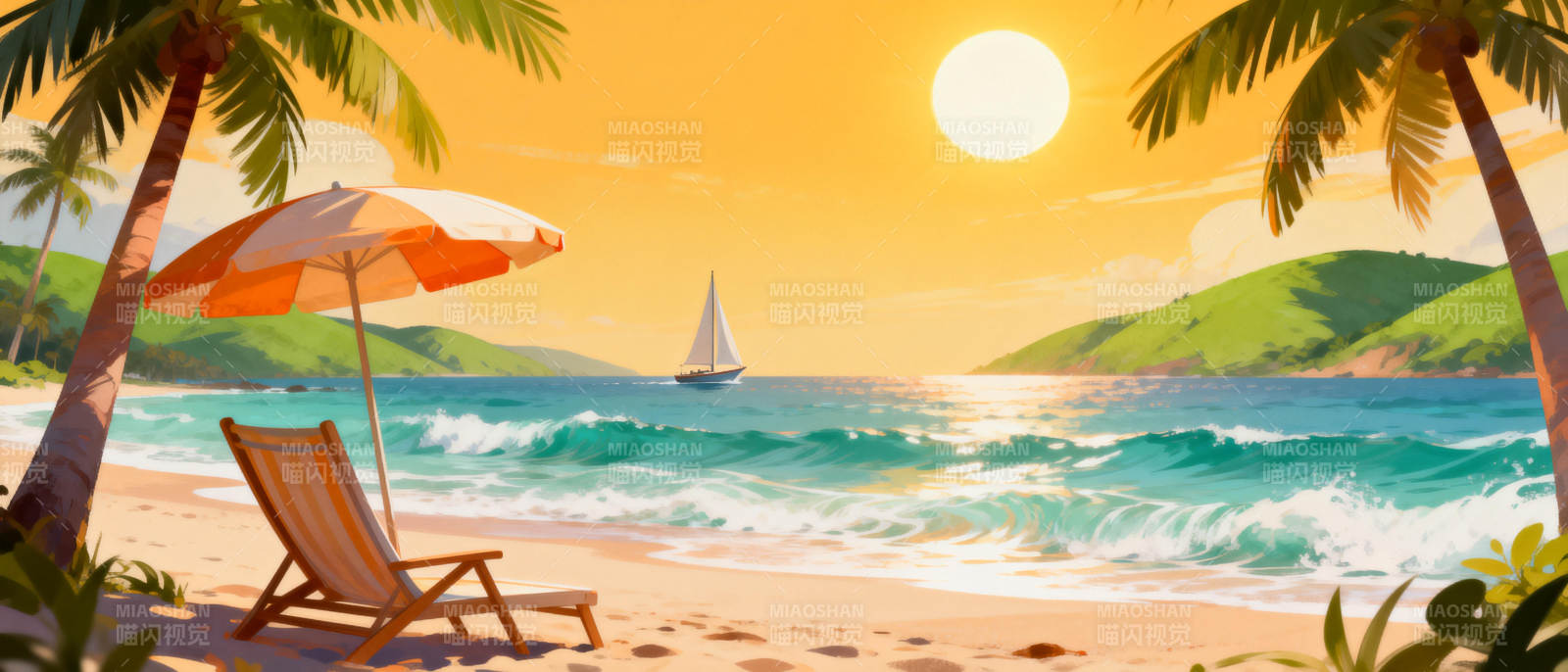 热带海滩日落图片