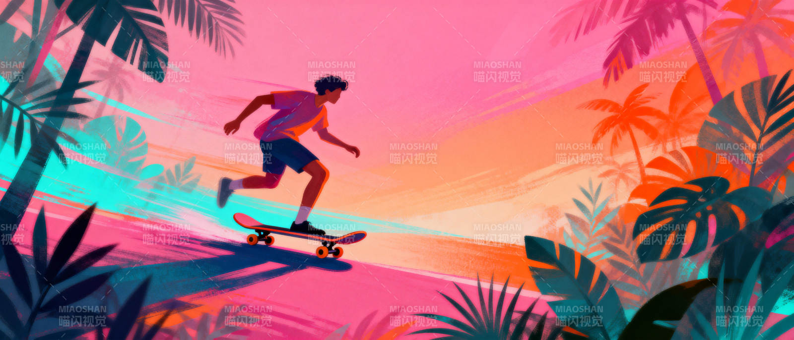 热带滑板少年图片