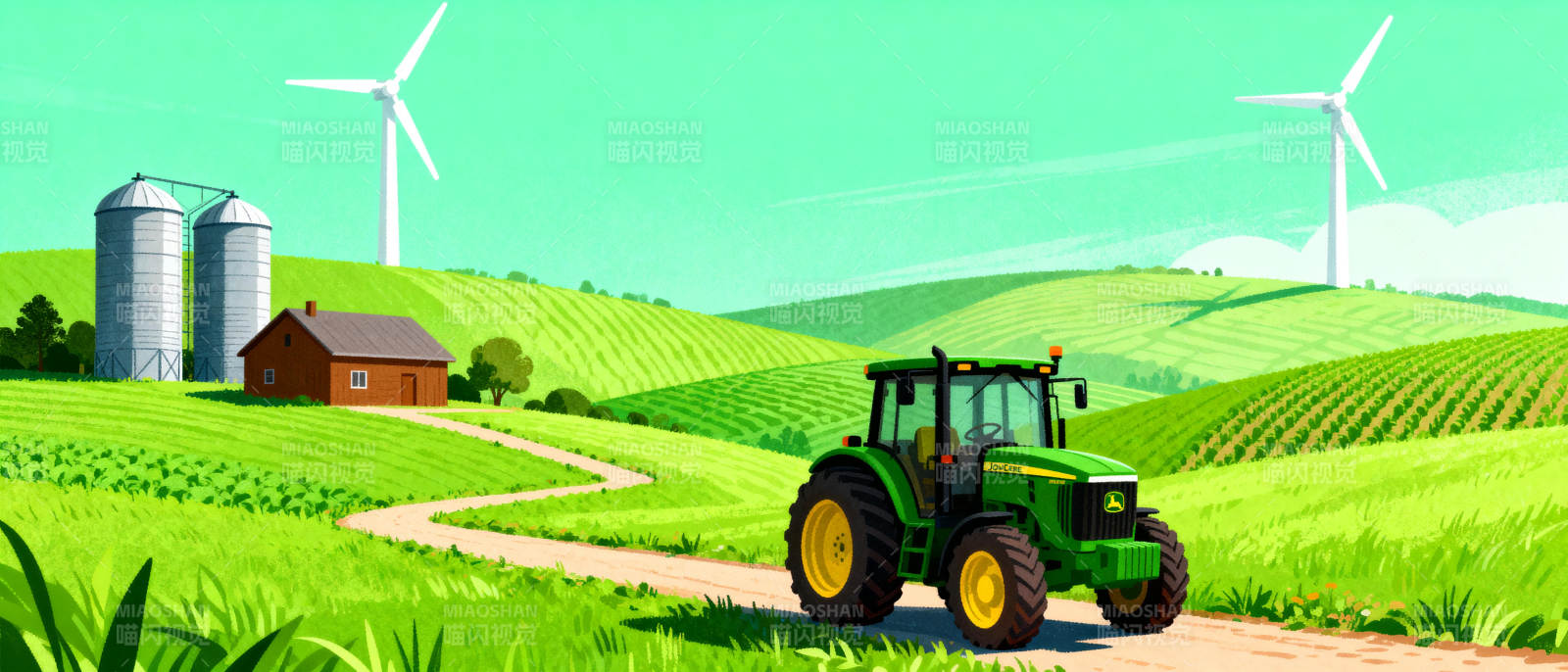 田园风光与拖拉机图片
