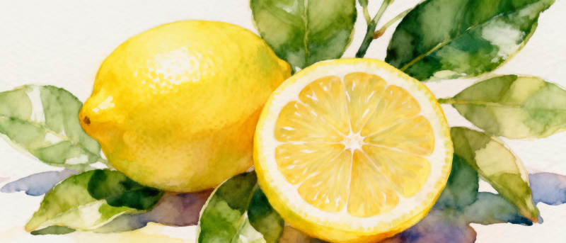 柠檬与绿叶水彩画图片