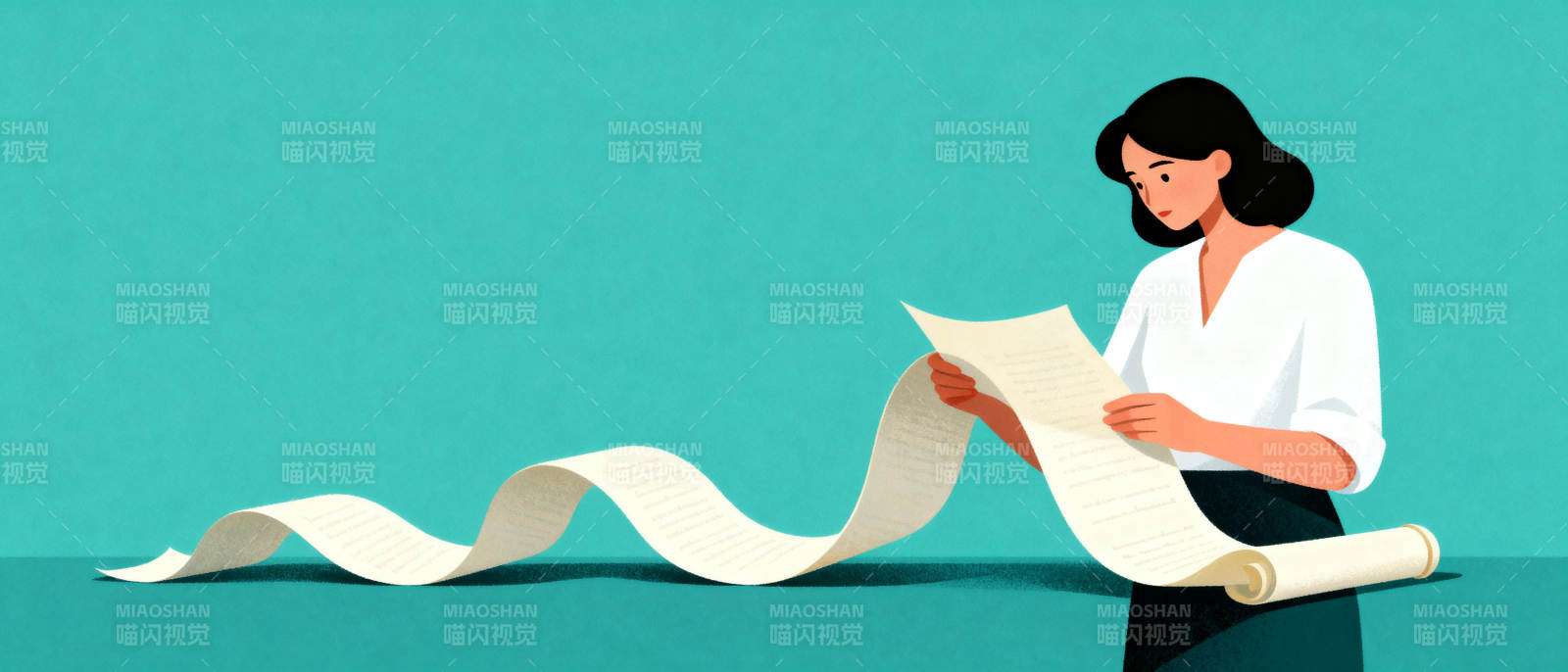 阅读长卷的女子图片