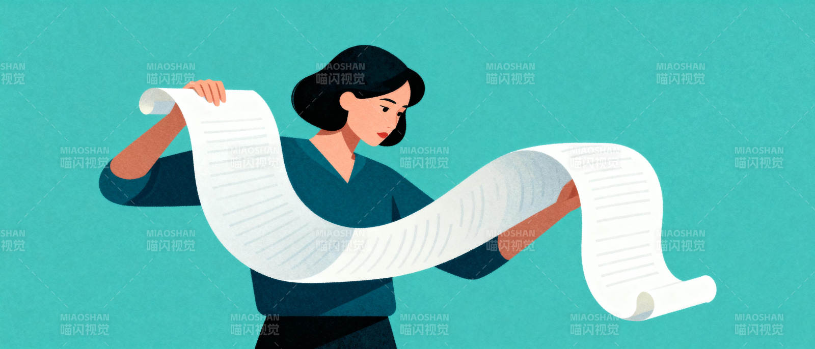 长卷纸的女子图片