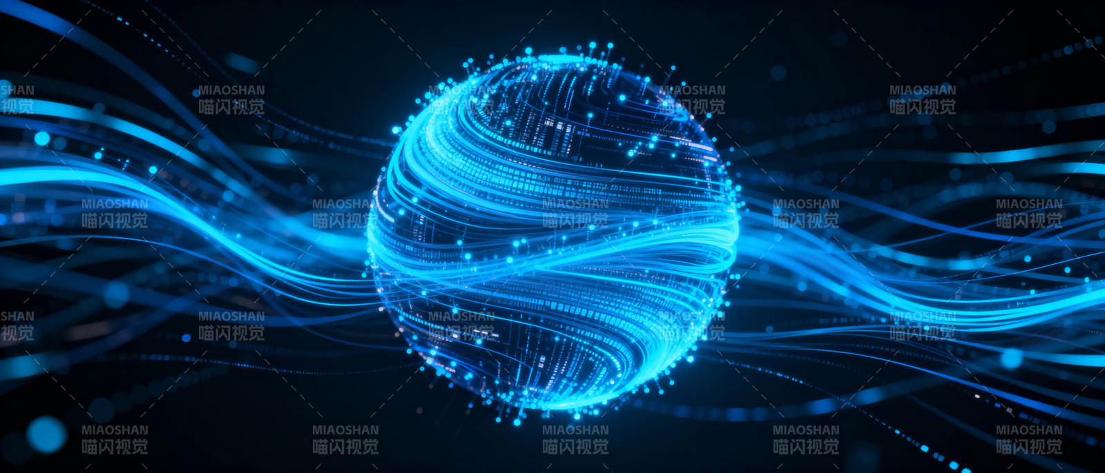 蓝色光球流动线条图片